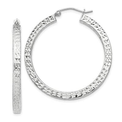 Diamond-Cut 3X35mm Square Tube Hoop Earrings Sterling Silver QE8136SP, MPN: QE8136SP,