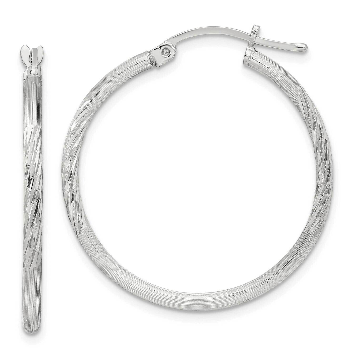 2mm Polished Satin Diamond-Cut Hoop Earrings Sterling Silver QE4419SP, MPN: QE4419SP,