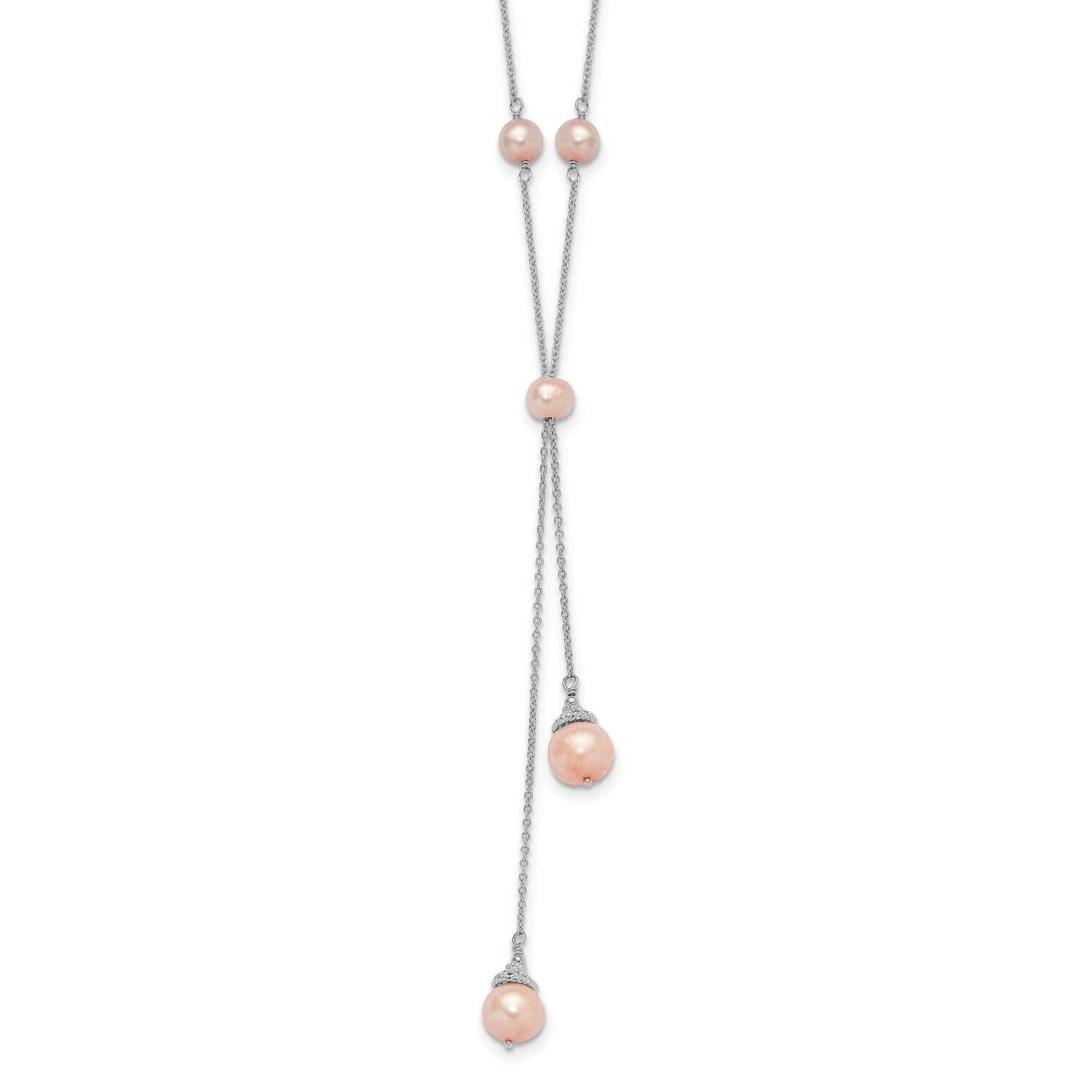 Rh-Plated Pink Fwc Pearl 9 Station 2 Inch Extension Necklace Sterling Silver QH5475P-16, MPN: QH547…