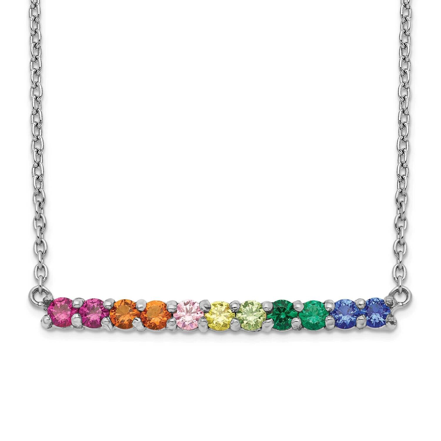 Prizma 18 Inch Fancy Lobster Clasp Colorful CZ Bar Necklace Sterling Silver Rhodium-Plated QG5046-1…