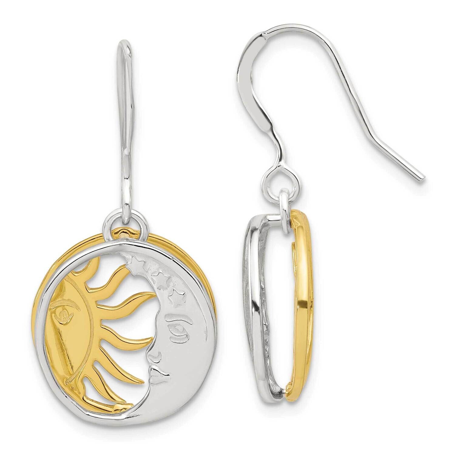 Gold Tone Sun Moon Dangle Earrings Sterling Silver QE17552