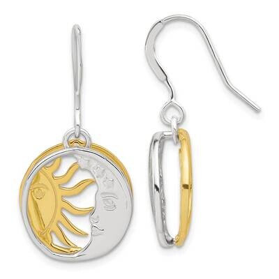 Gold Tone Sun Moon Dangle Earrings Sterling Silver QE17552, MPN: QE17552,