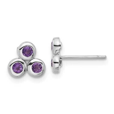 Amethyst Post Earrings Sterling Silver Rhodium-Plated QE17758AM, MPN: QE17758AM,