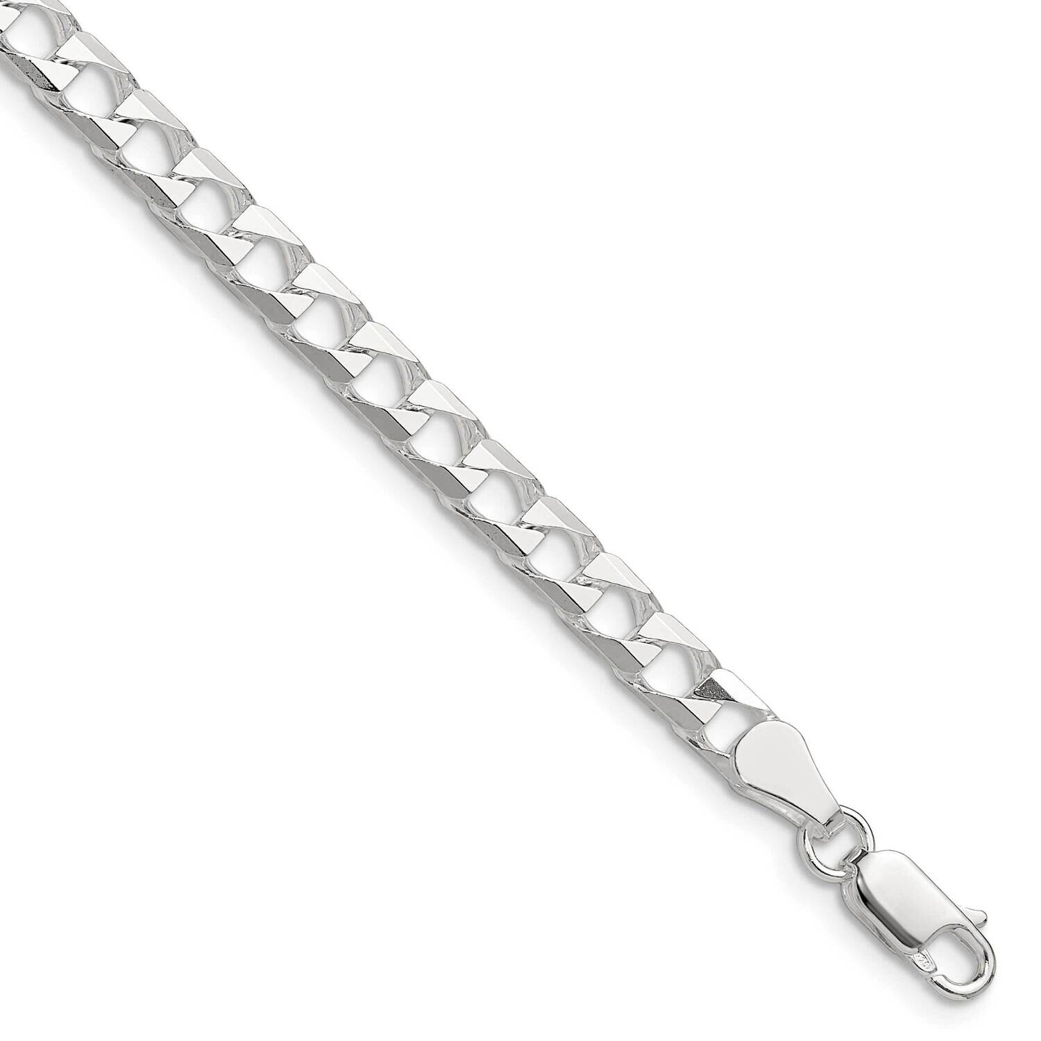Diamond-Cut 5mm Flat Curb Link Chain 7 Inch Sterling Silver Polished QFOC180-7