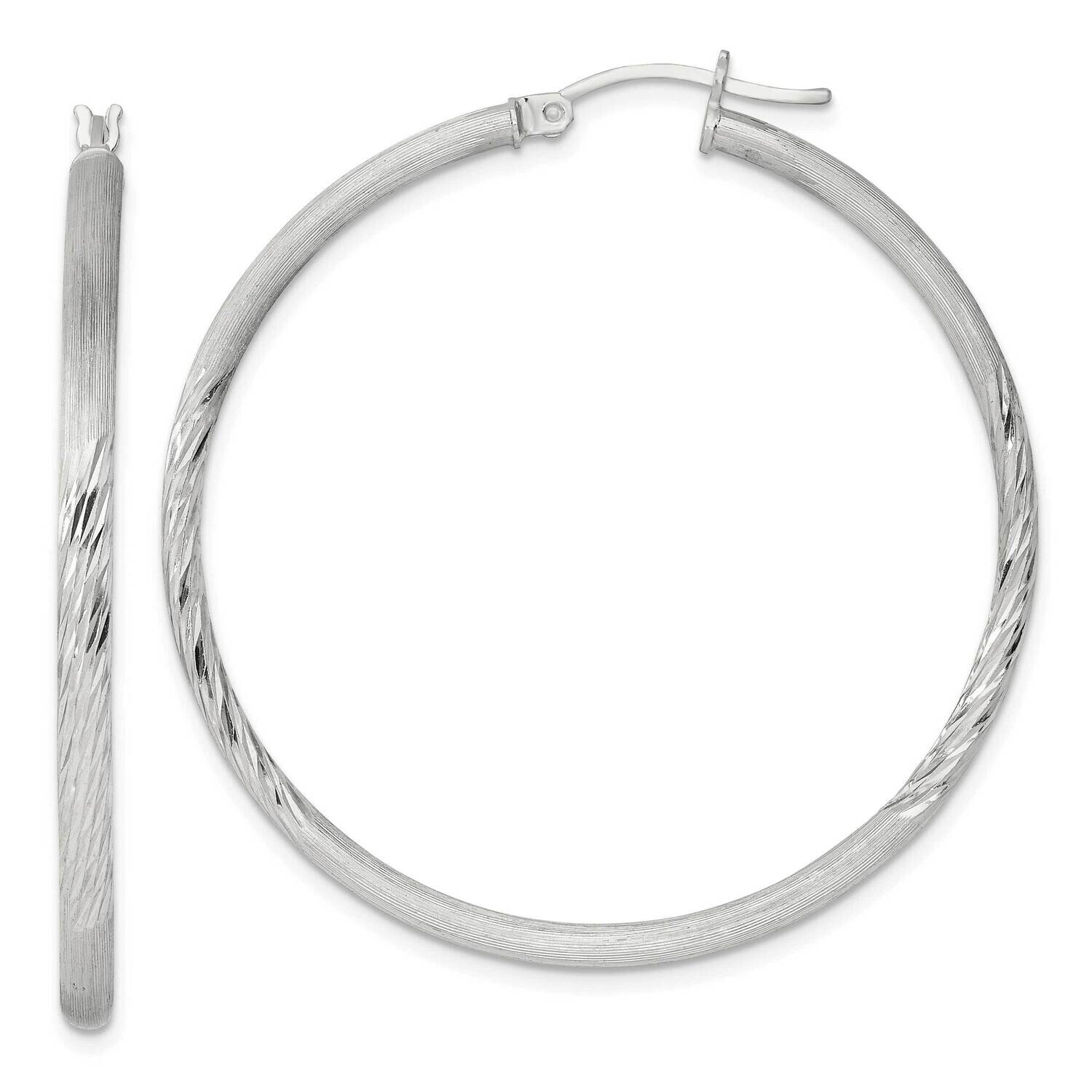 2.5mm Polished Satin Diamond-Cut Hoop Earrings Sterling Silver QE4431SP