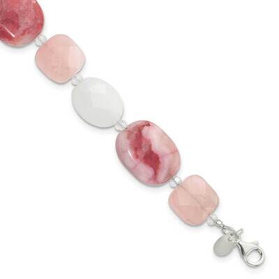 Pink Agate Quartz Jade Crystal 1 Inch Extension Bracelet Sterling Silver QH5669-7.75, MPN: QH5669-7…