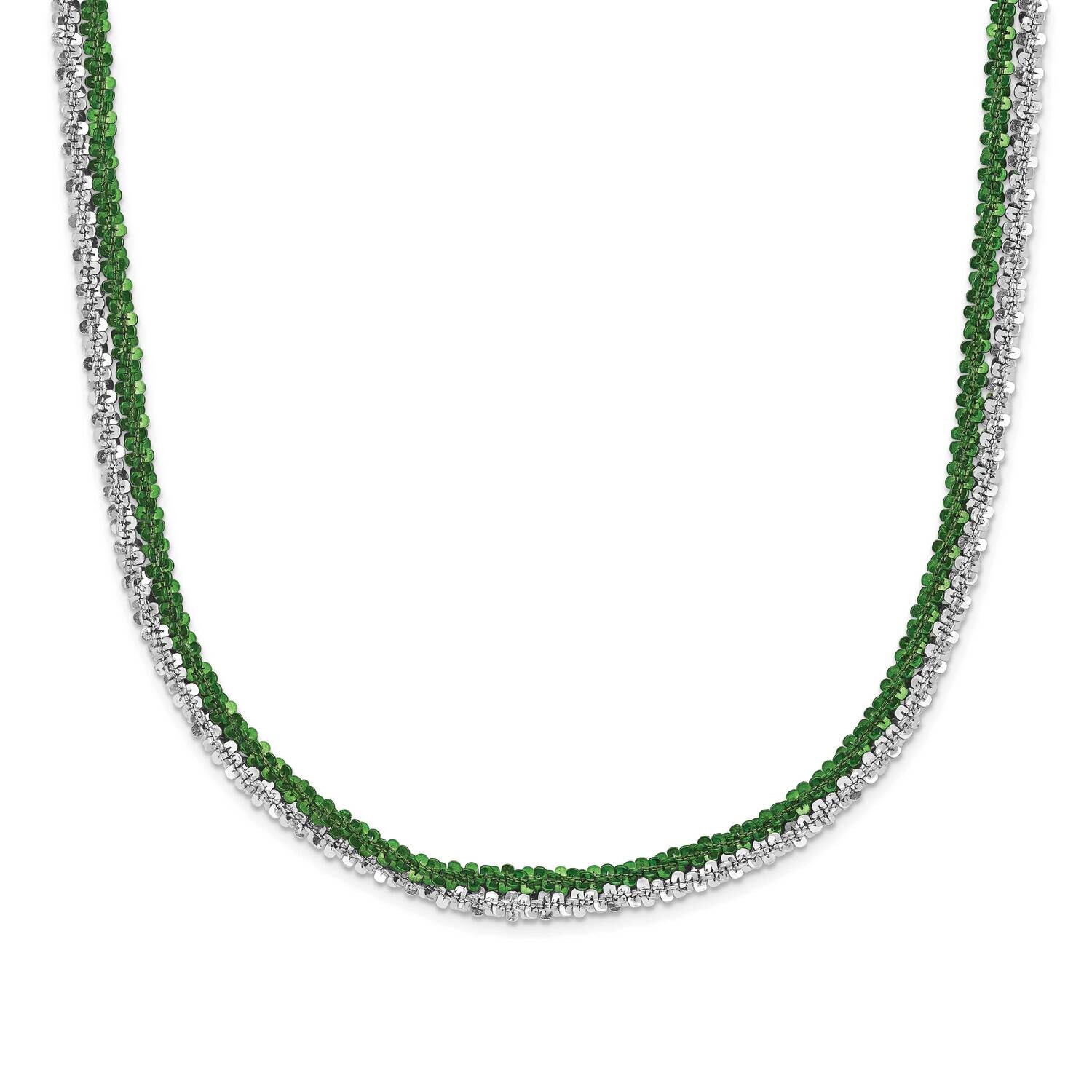 Rhodium &amp; Green-Plated 2-StrAdjustable Necklace Sterling Silver QH5109-18
