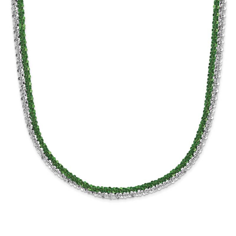 Rhodium & Green-Plated 2-StrAdjustable Necklace Sterling Silver QH5109-18