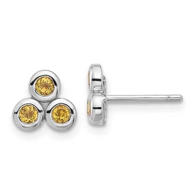 Citrine Post Earrings Sterling Silver Rhodium-Plated QE17758CI, MPN: QE17758CI,