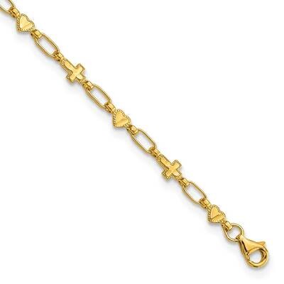 Gold-Tone 10 Inch Heart Cross Anklet Sterling Silver QG6307GP-10, MPN: QG6307GP-10,