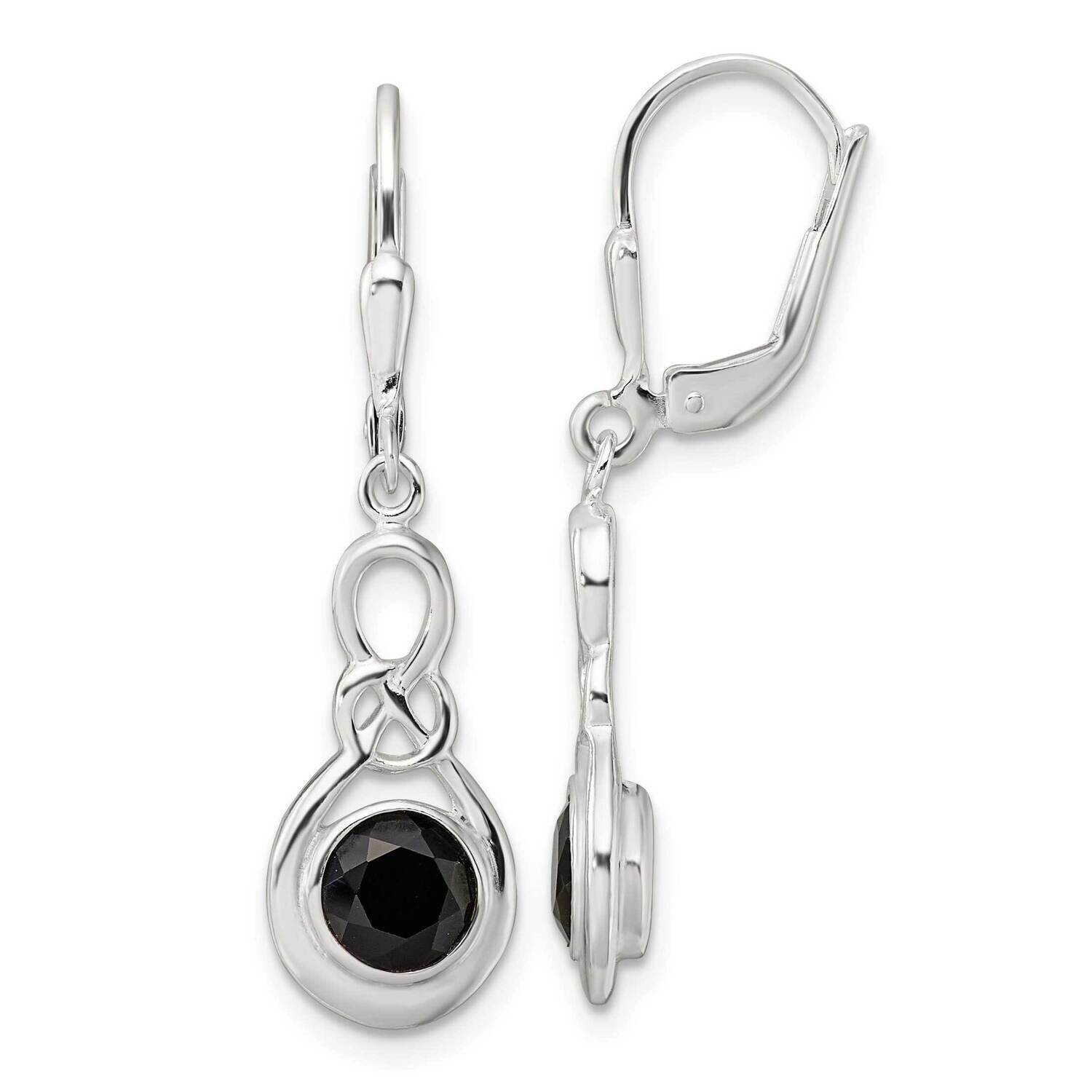 Onyx Knot Leverback Dangle Earrings Sterling Silver Polished QE17402, MPN: QE17402,