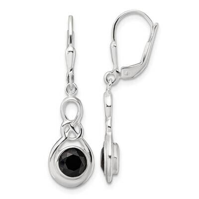 Onyx Knot Leverback Dangle Earrings Sterling Silver Polished QE17402, MPN: QE17402,