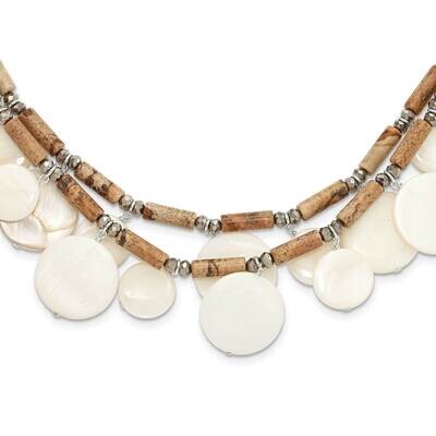 Jasper Mop Crystal 2 Inch Extension Necklace Sterling Silver QH5712-18.5, MPN: QH5712-18.5,