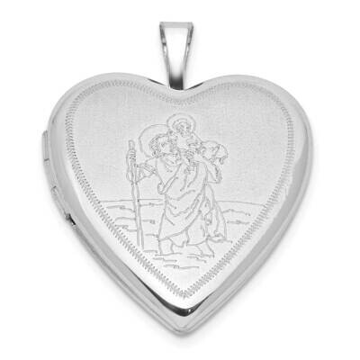 Rh-Plate Satin Polished St. Christopher 20mm Heart Locket Sterling Silver QLS1127, MPN: QLS1127,