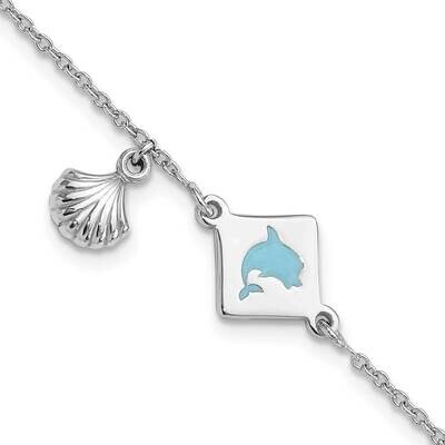 Enameled Dolphin Seashell Children&#39;s 6 Inch Bracelet Sterling Silver Polished QG6729-6, MPN: QG6729…