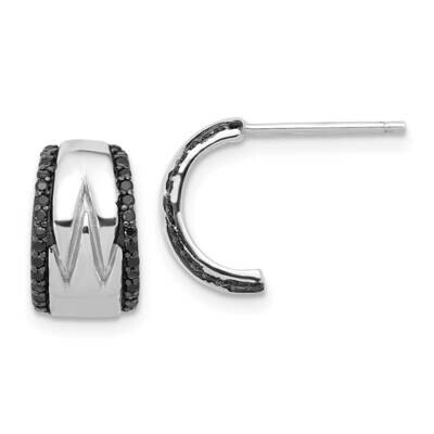 Rh-Plated Polished Black Spinel Post C-Hoop Earrings Sterling Silver QE17409, MPN: QE17409,