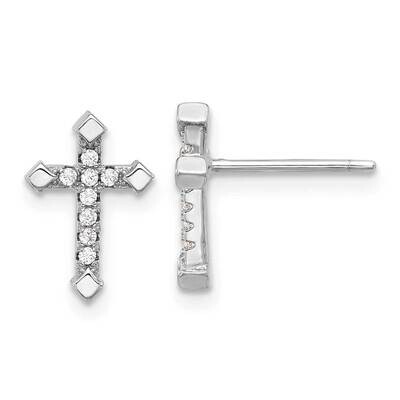 Polished CZ Cross Post Earrings Sterling Silver Rhodium-Plated QE17691, MPN: QE17691,