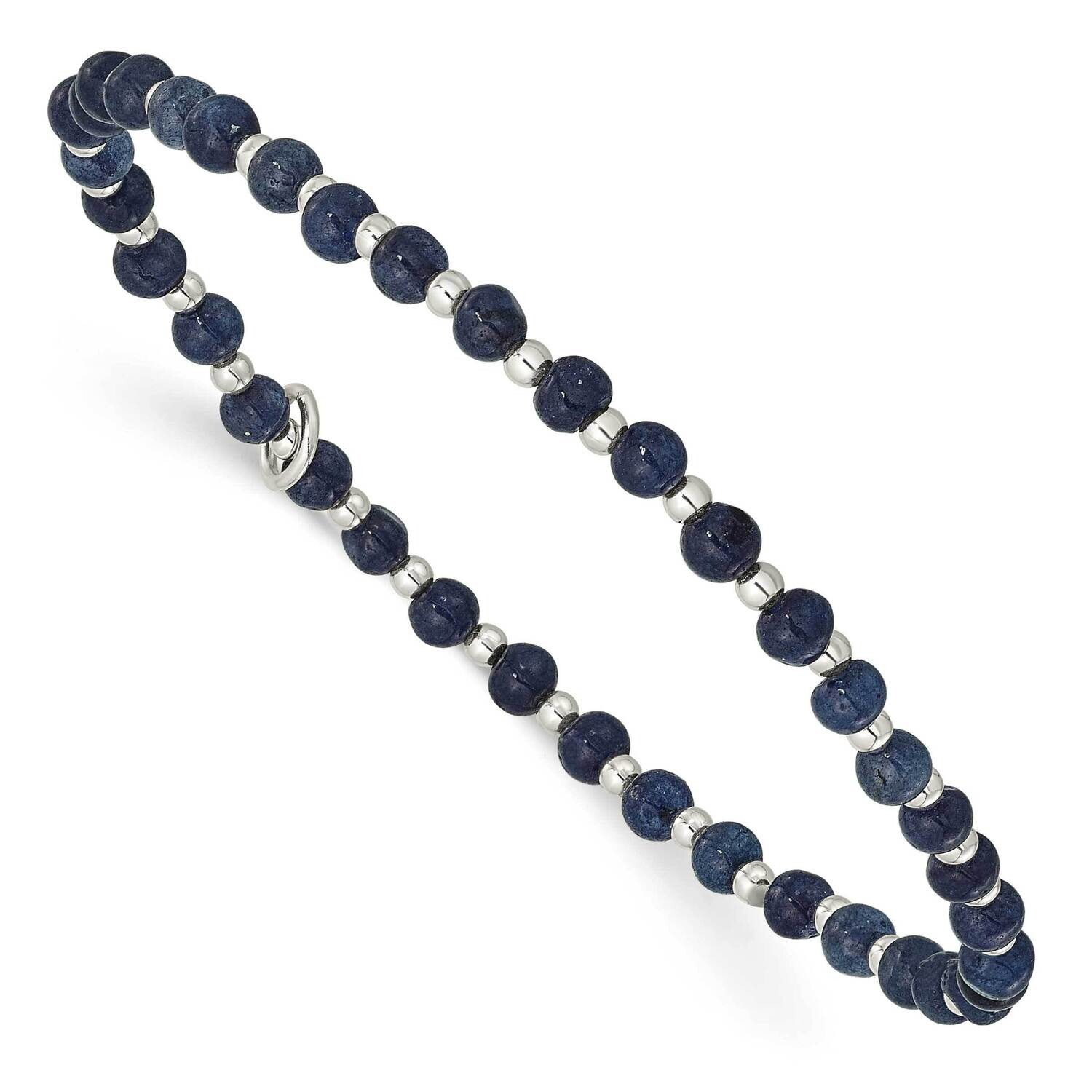 3.00mm Blue Agate Beaded Stretch Bracelet Sterling Silver QH5719, MPN: QH5719,