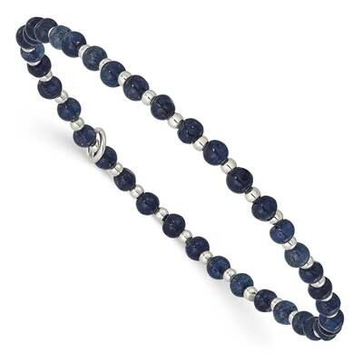3.00mm Blue Agate Beaded Stretch Bracelet Sterling Silver QH5719, MPN: QH5719,