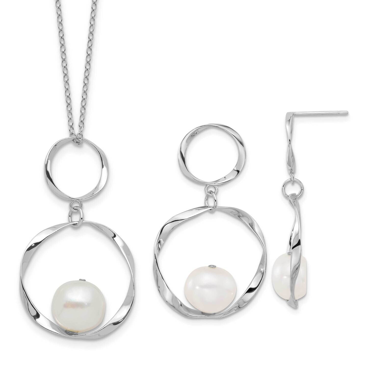 Rh-Plated 10-11mm Fwc Pearl 1.75 Inch Neck Earring Set Sterling Silver QH5819SET, MPN: QH5819SET,