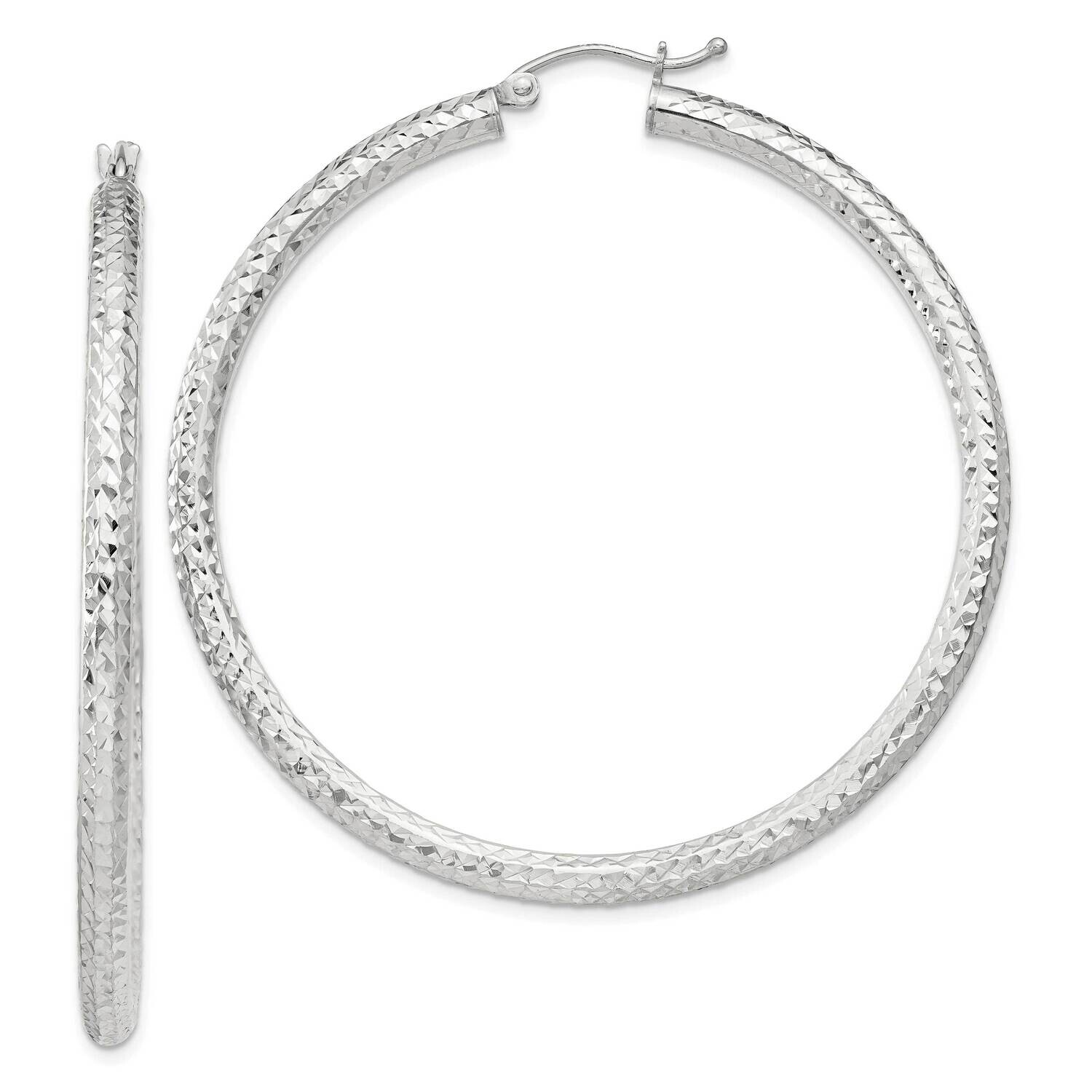 Diamond-Cut 3X50mm Hoop Earrings Sterling Silver QE8092SP, MPN: QE8092SP,