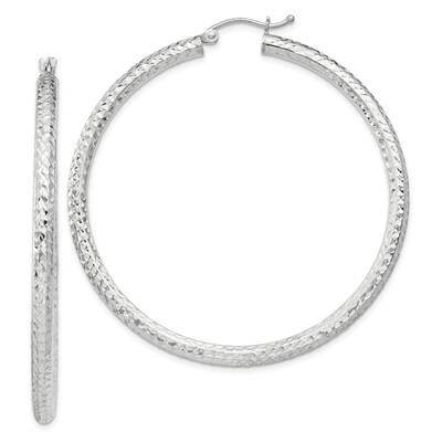 Diamond-Cut 3X50mm Hoop Earrings Sterling Silver QE8092SP, MPN: QE8092SP,