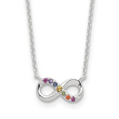 E-Coated Multi Color CZ Infinity 18 Inch 2 Inch Extension Necklace Sterling Silver QG6622-18, MPN: …