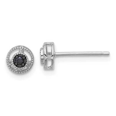 Rh-Plated Polished Beaded Black Spinel Circle Post Earrings Sterling Silver QE17404, MPN: QE17404,