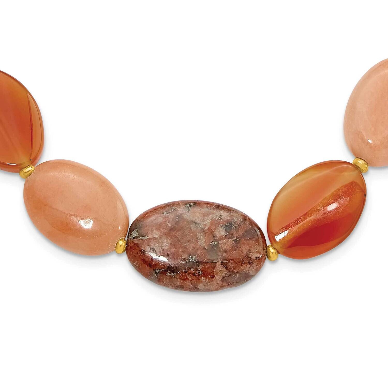 Gold-Plated Aventurine Carnelian Jasper Necklace Sterling Silver QH5681-17.5, MPN: QH5681-17.5,