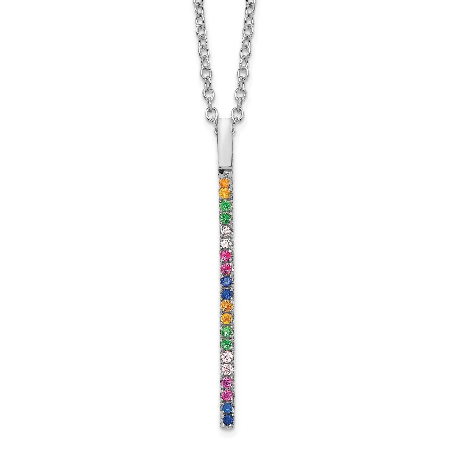Prizma 16 Inch Colorful CZ Vertical Bar Necklace 2 Inch Extender Sterling Silver Rhodium-Plated QG5049-16