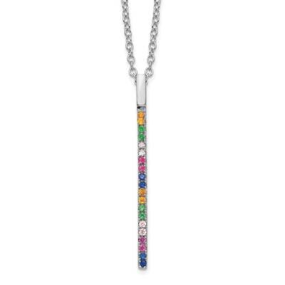 Prizma 16 Inch Colorful CZ Vertical Bar Necklace 2 Inch Extender Sterling Silver Rhodium-Plated QG5…