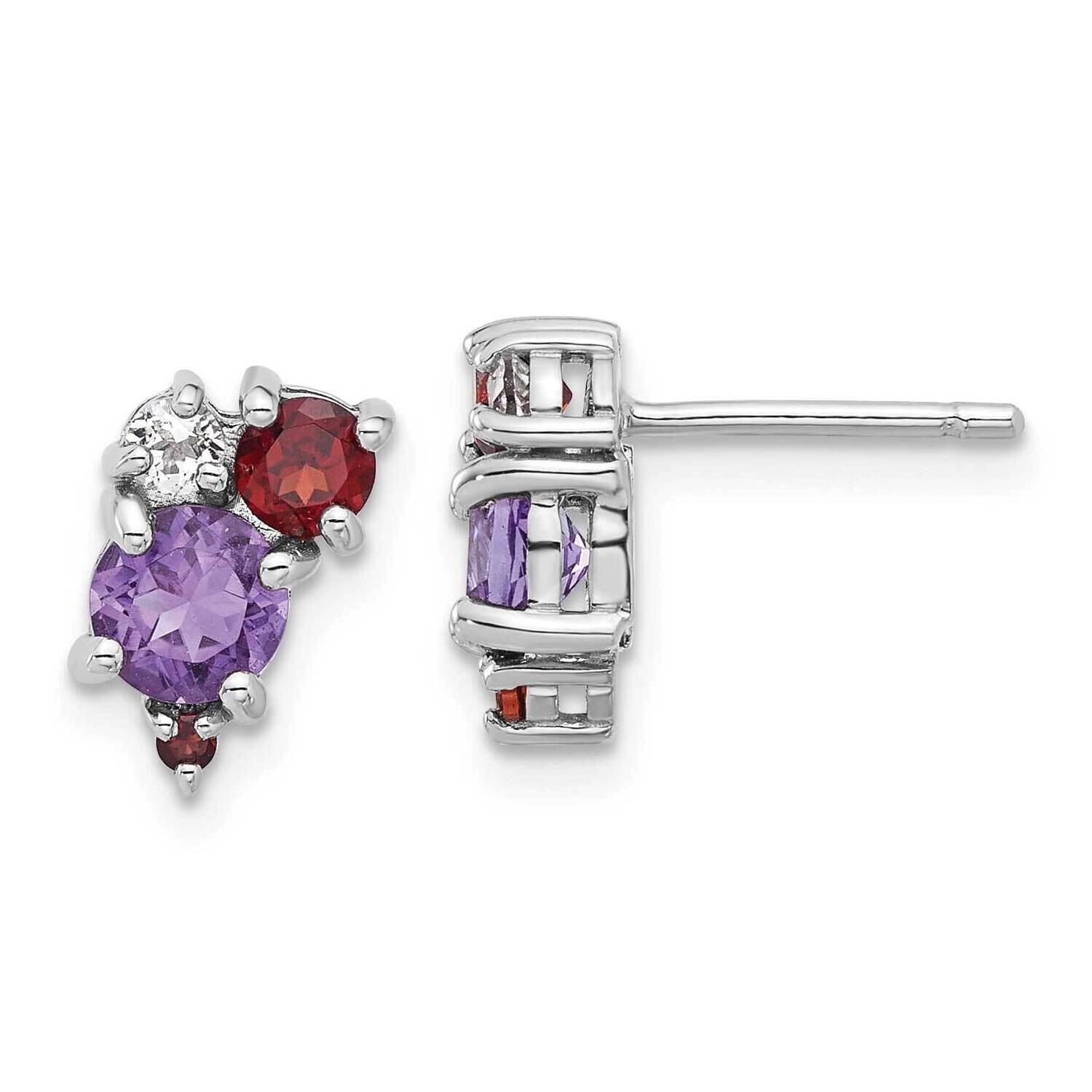 Rhodium-Pl Amethyst Garnet White Topaz Post Earrings Sterling Silver QE17773AM, MPN: QE17773AM,