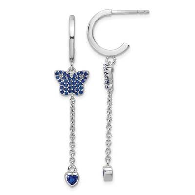 Blue CZ Butterfly Heart Post Hoop Earrings Sterling Silver Rhodium-Plated QE17658, MPN: QE17658,