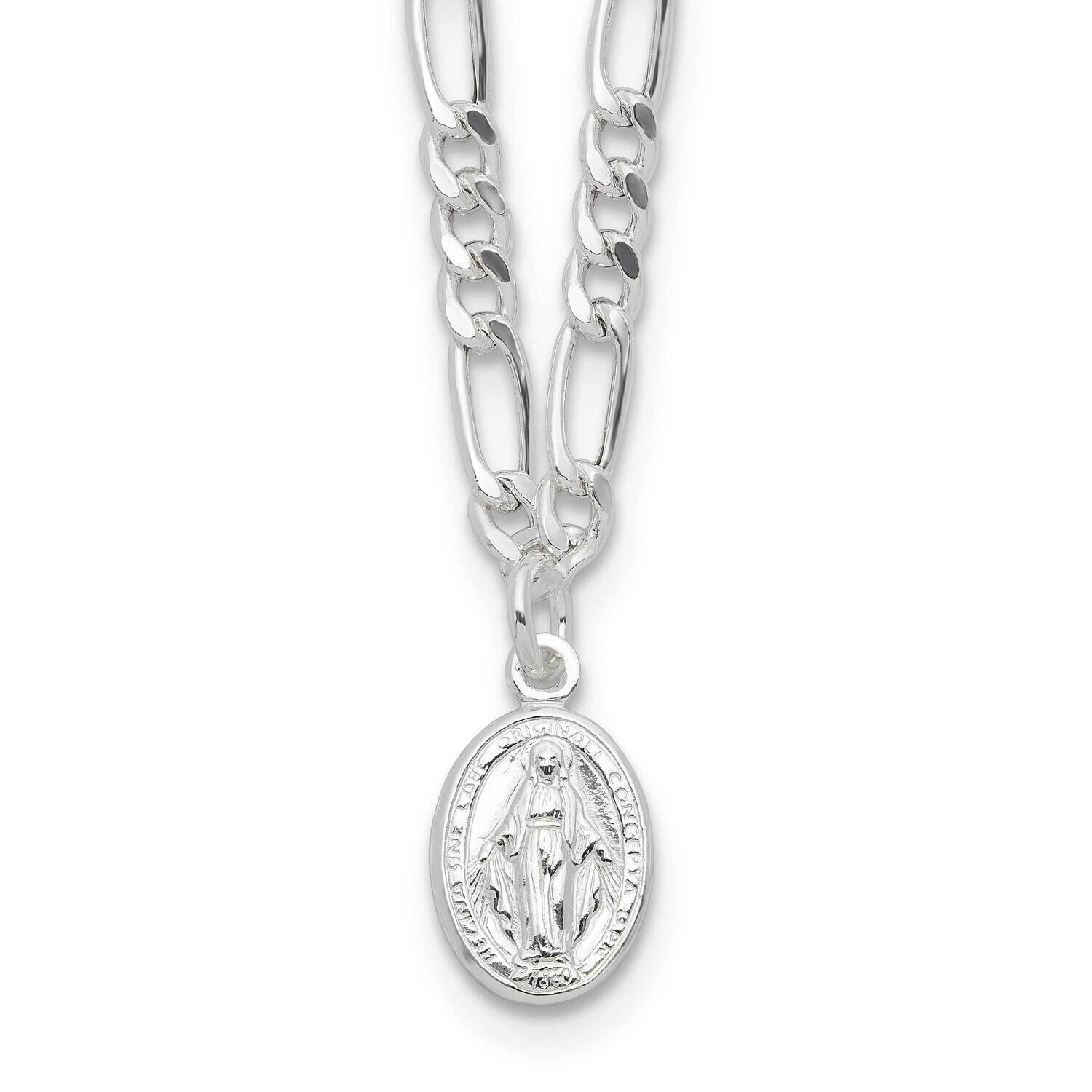 Rh-Plated Miraculous Medal Link 16 Inch 2 Inch Extender Necklace Sterling Silver QG6560-16, MPN: QG…