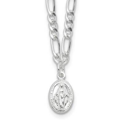 Rh-Plated Miraculous Medal Link 16 Inch 2 Inch Extender Necklace Sterling Silver QG6560-16, MPN: QG…