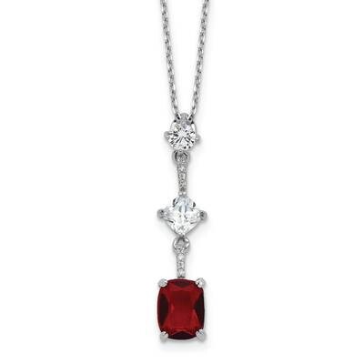 Red White CZ 16 Inch 2 Inch Extension Necklace Sterling Silver Rhodium-Plated QG6658-16, MPN: QG665…