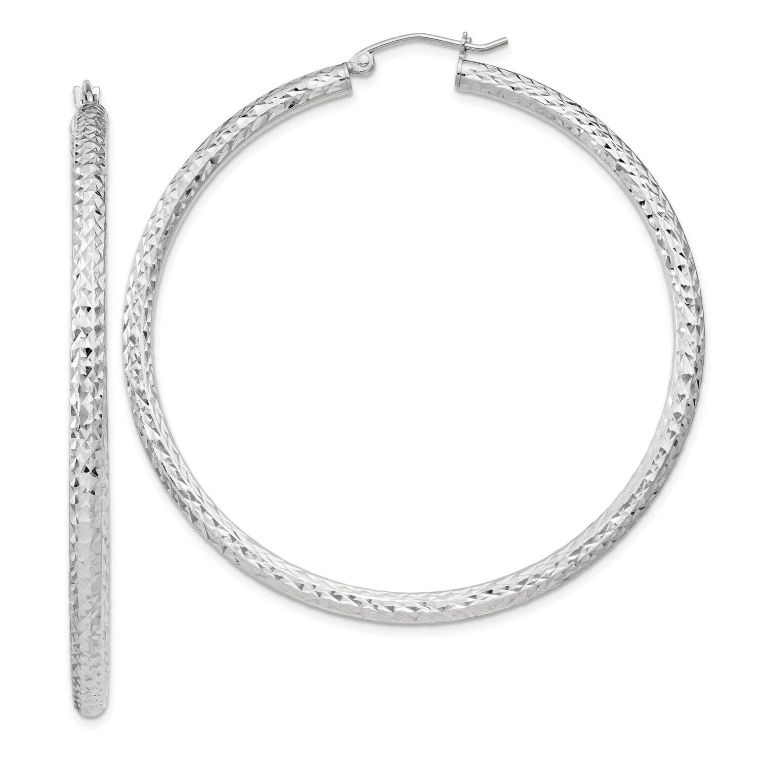 Diamond-Cut 3X55mm Hoop Earrings Sterling Silver QE8093SP, MPN: QE8093SP,