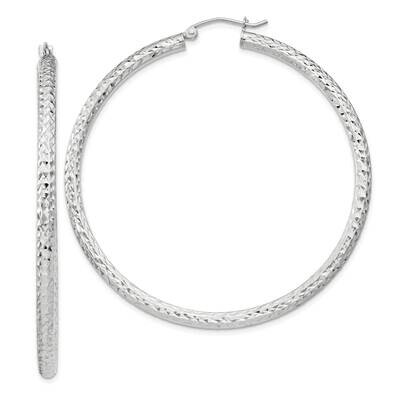 Diamond-Cut 3X55mm Hoop Earrings Sterling Silver QE8093SP, MPN: QE8093SP,