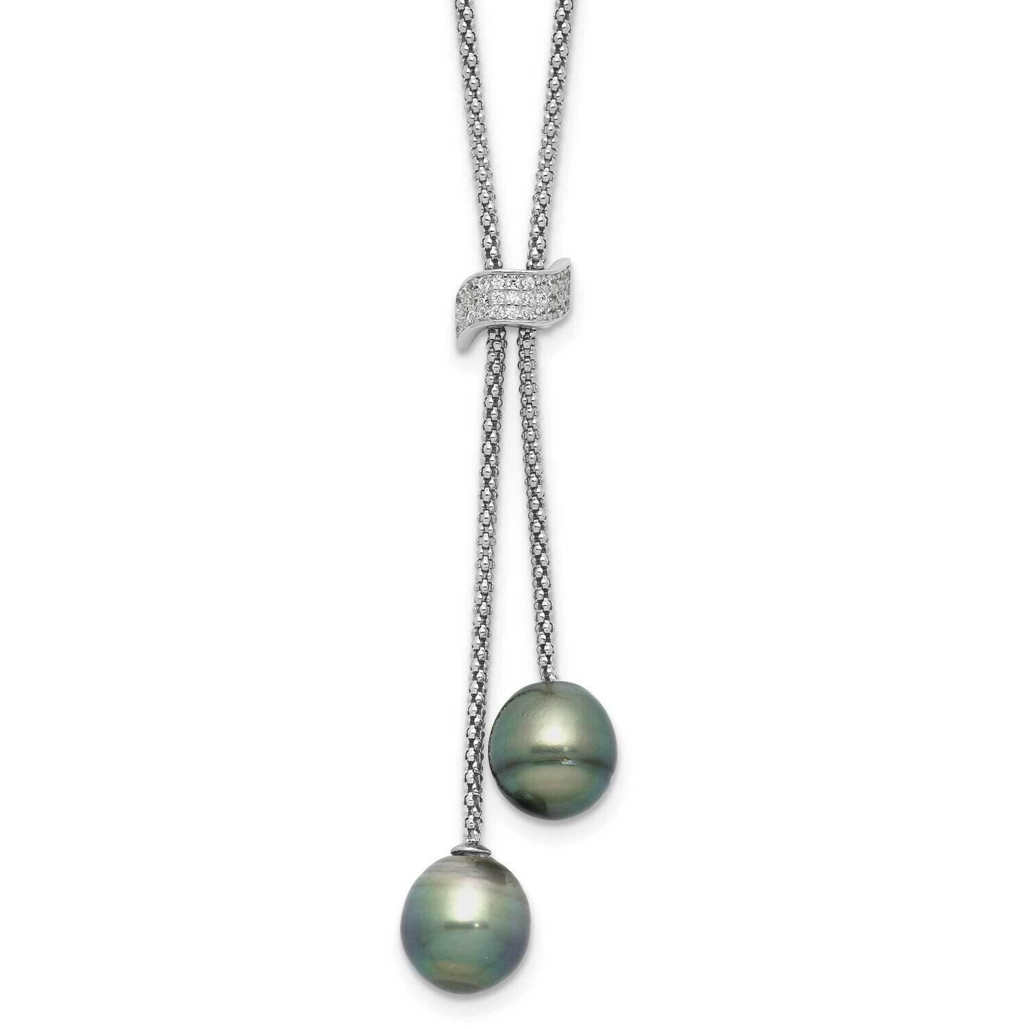 Rh-Plated Tahitian Pearl CZ Dangle 2 Inch Extension Necklace Sterling Silver QH5773-18, MPN: QH5773…