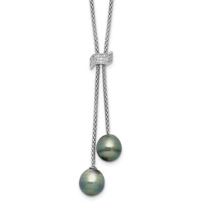 Rh-Plated Tahitian Pearl CZ Dangle 2 Inch Extension Necklace Sterling Silver QH5773-18, MPN: QH5773…