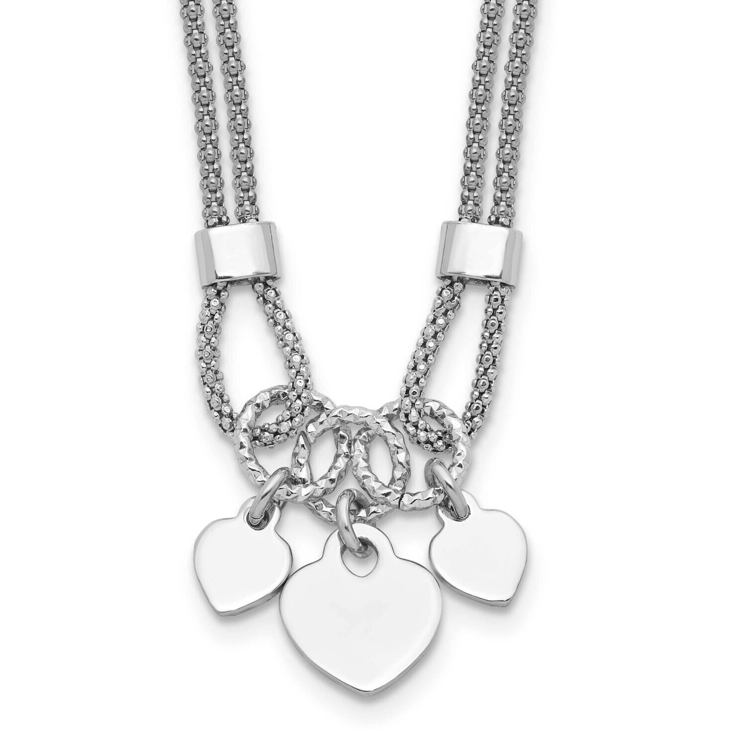 Rhod-Plated Polished Heart Dangle 14 Inch 2 Inch Extension Choker Sterling Silver QG6553-14, MPN: Q…