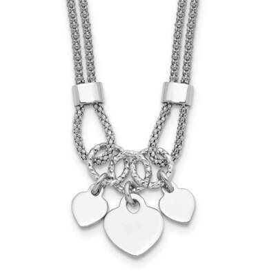 Rhod-Plated Polished Heart Dangle 14 Inch 2 Inch Extension Choker Sterling Silver QG6553-14, MPN: Q…