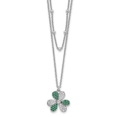 Rhod-Pltd CZ/Crystal Clover Beaded 16 Inch 2 In Extension Necklace Sterling Silver QG6679-16, MPN: …