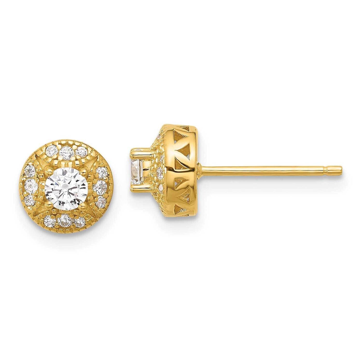 Gold-Tone Textured Round CZ Cluster Post Earrings Sterling Silver QE17101GP, MPN: QE17101GP,