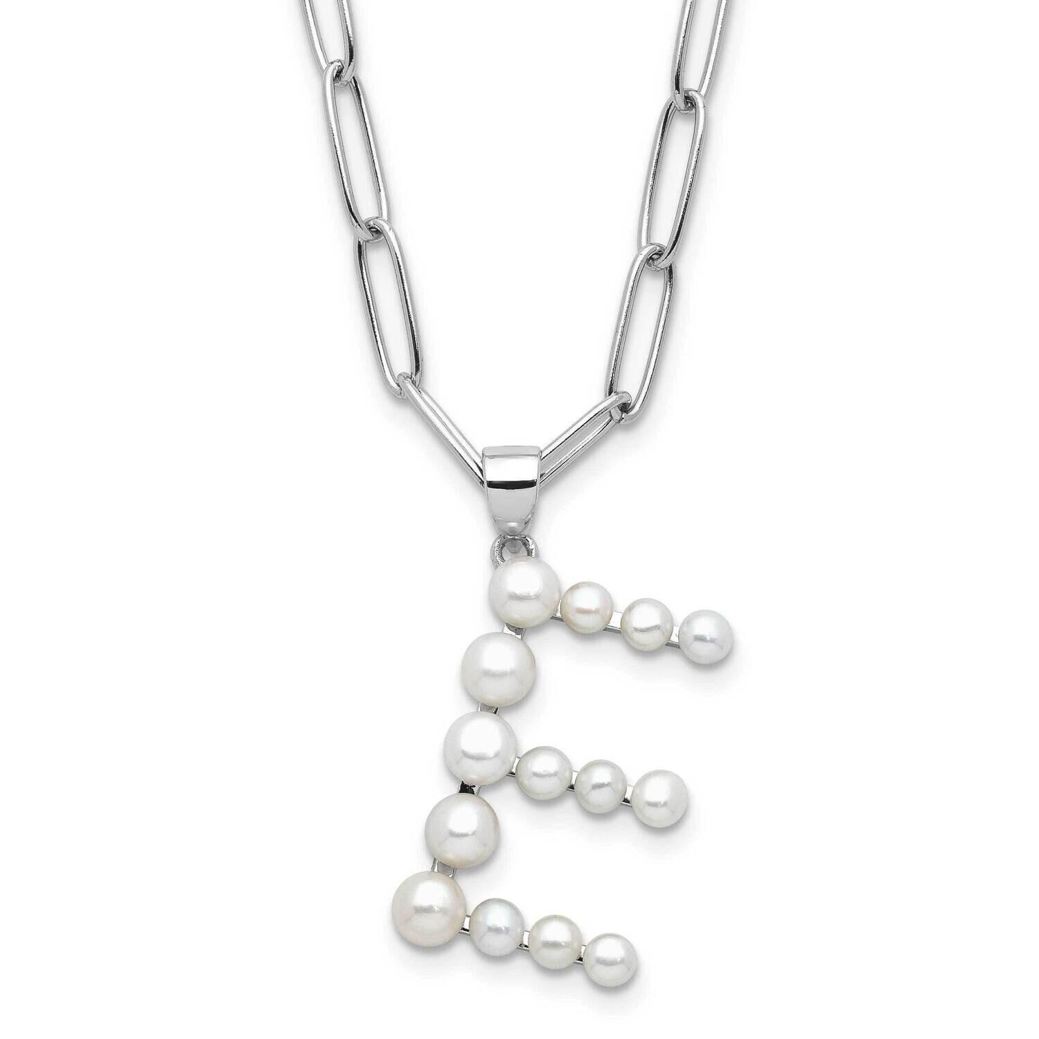 Rh-Plated 3-5.5mm Fwc Pearl Letter E 18 Inch Necklace Sterling Silver QH5808E-18, MPN: QH5808E-18,