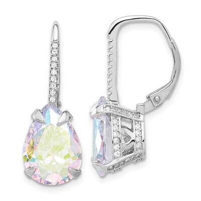 Pear Iridescent CZ Leverback Earrings Sterling Silver Rhodium-Plated QE17165, MPN: QE17165,
