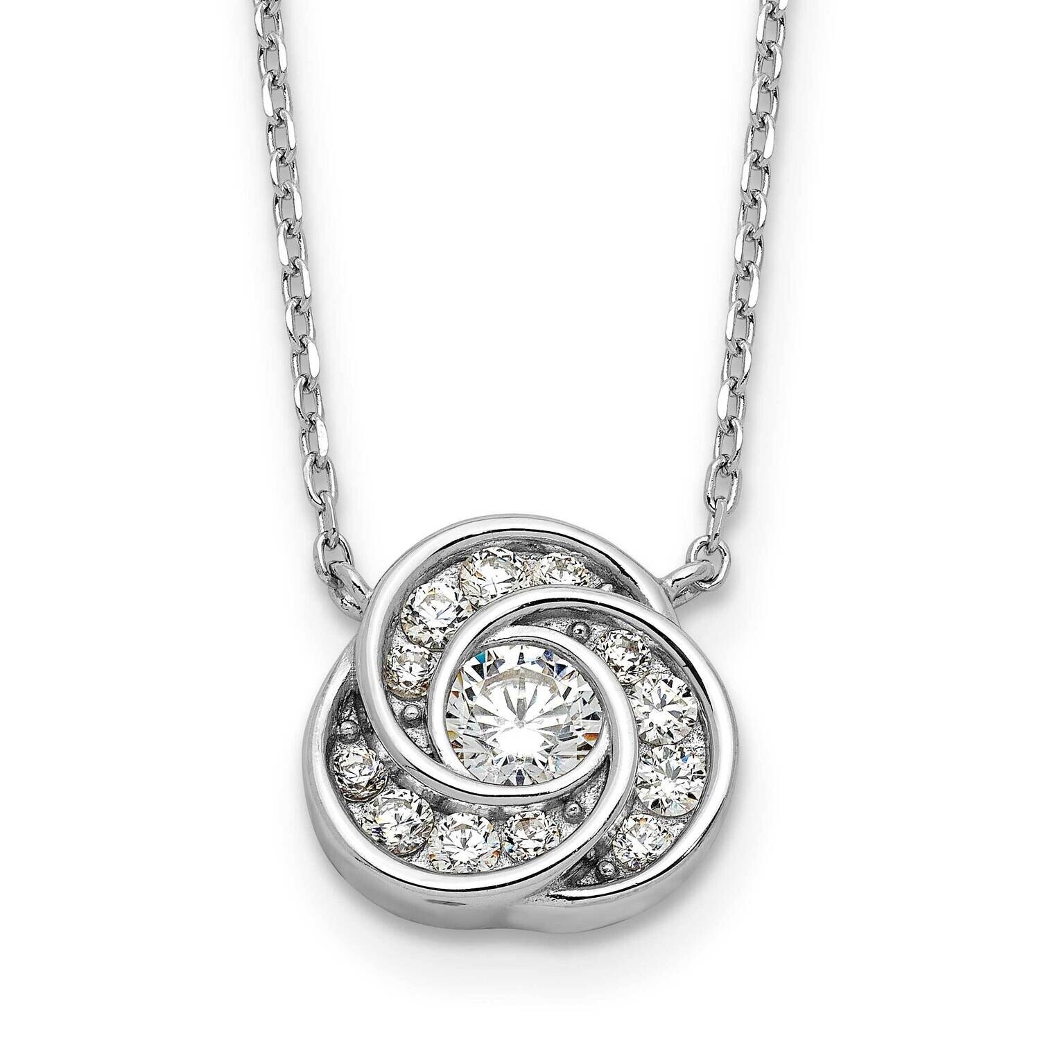 CZ Love Knot 16 Inch 2 Inch Extension Necklace Sterling Silver Rhodium-Plated QG6659-16, MPN: QG665…
