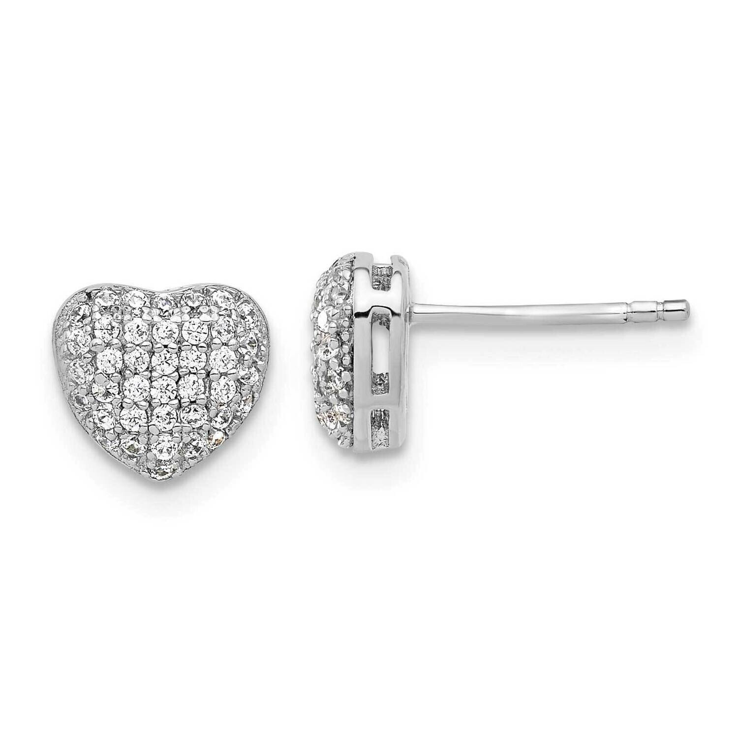 Pave CZ Heart Post Earrings Sterling Silver Rhodium-Plated QE17509, MPN: QE17509,