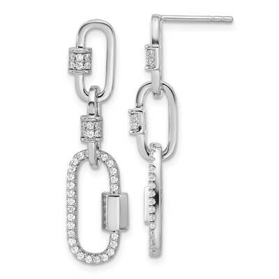 CZ Link Dangle Post Earrings Sterling Silver Rhodium-Plated QG6498E, MPN: QG6498E,