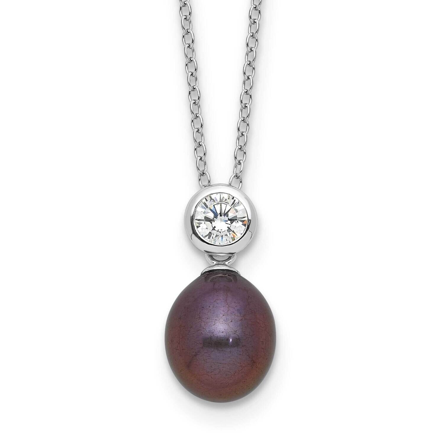 Rh-Plated 7-8mm Black Rice Fwc Pearl CZ 17 Inch Necklace Sterling Silver QH5785B-17, MPN: QH5785B-1…